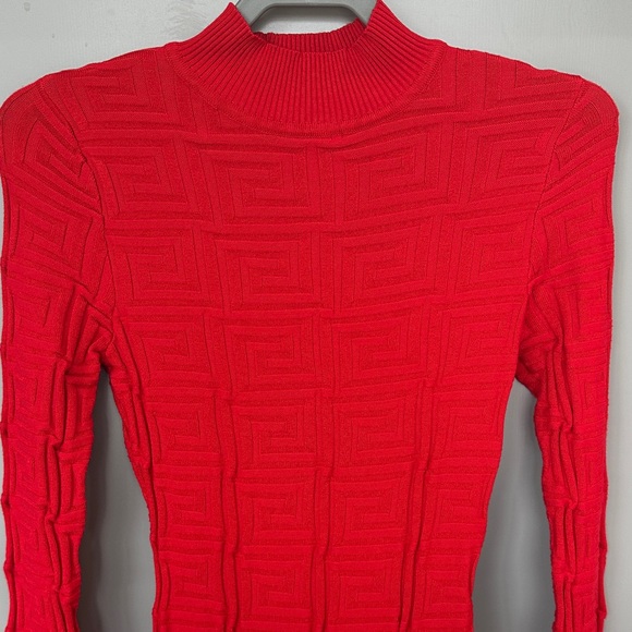 Fashion Nova Red Textured Long Sleeve Sweater Midi Dress with Mock Neck - Picture 3 of 4